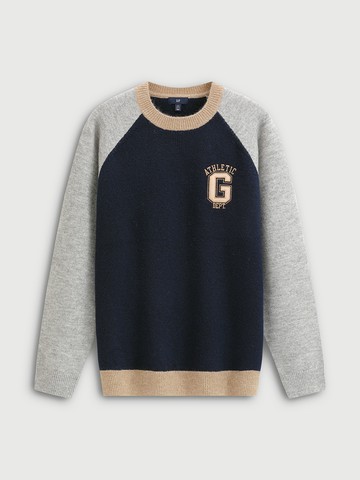 男裝 Logo刺繡圓領長袖針織衫-海軍藍