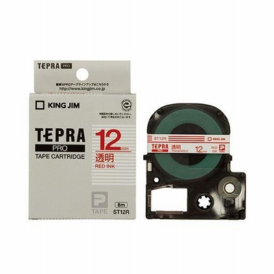 （まとめ） キングジム テプラ PRO テープカートリッジ 12mm 透明／赤文字 ST12R 1個 〔×5セット〕