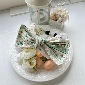 棉布綁結蕾絲髮箍頭箍髮飾頭飾-草綠色