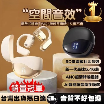 隔日達🚀耳掛式藍芽耳機 柏林之聲重低音高音質 開放式無線運動狂甩不掉 不入耳外掛耳式 指紋觸控長續航智能降噪通話藍牙耳機