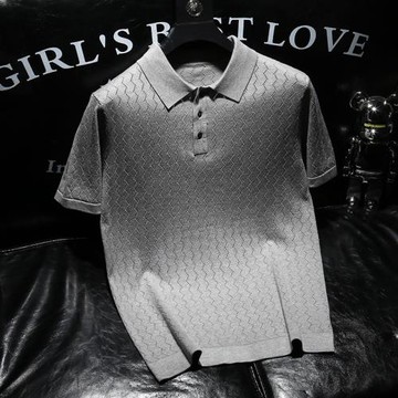 LORK&DEEM 夏季時尚波浪條紋針織Polo衫簡約休閑純色翻領短袖T恤