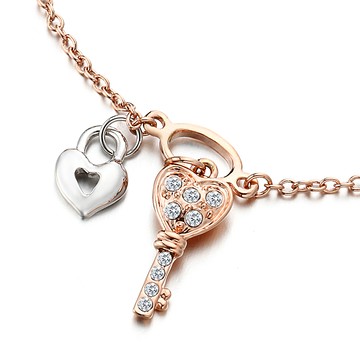 女士腳鍊．愛戀鎖鑰．玫瑰金．愛心．鎖頭