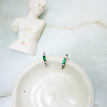 極細簡約綠光 半圓圈耳環