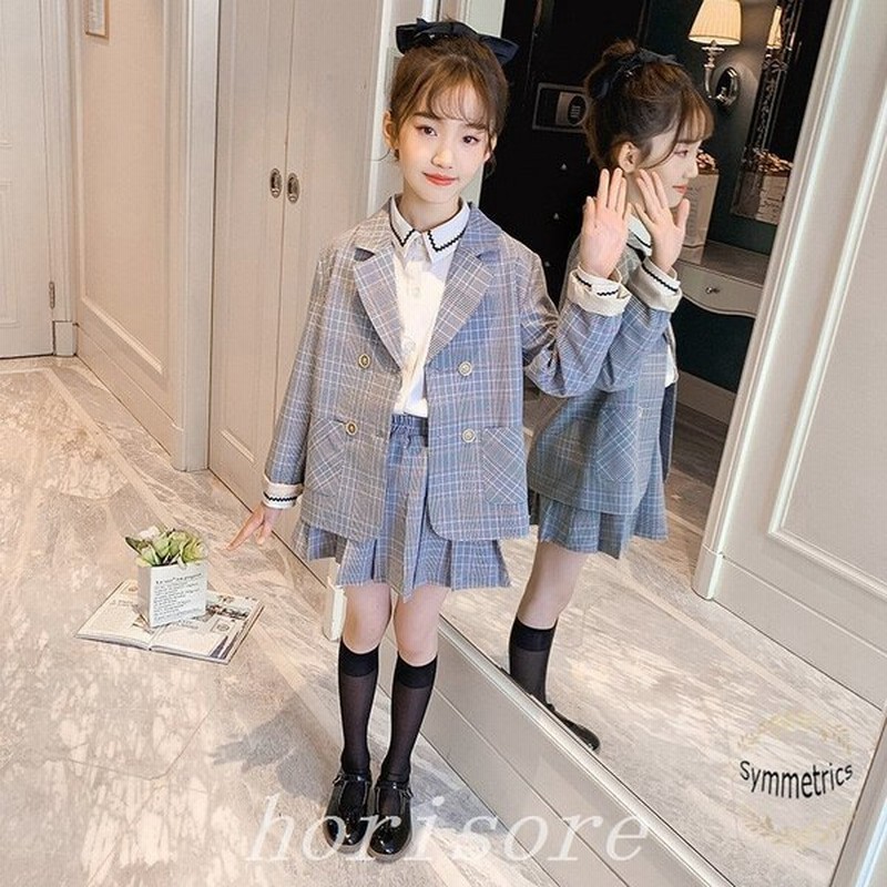 春新作上下セット３点セット可愛い女の子スーツ子供服チェック柄 卒業式 女子スーツ卒服プリーツスカート 小学校 最大84 オフ 小学校