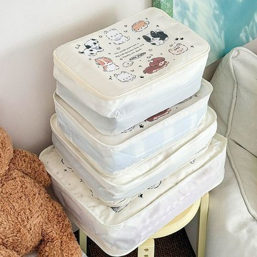 一圈小貓卡通旅行收納袋出差衣物內衣分裝袋整理包旅遊包7件裝