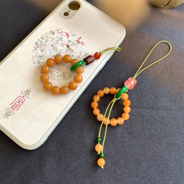 天然金絲玉念珠手機鏈掛飾風化菩提根繞指柔手捻指環扣掛繩飾品女