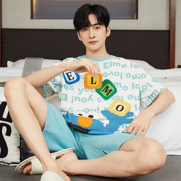 睡衣男夏款短袖純棉薄款青少年卡通男士家居服套裝夏季加大碼夏天