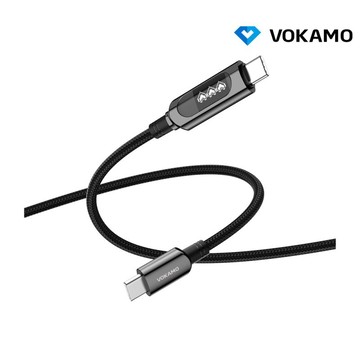 傳輸線 VOKAMO USB Type-C to Type-C 合金螢幕顯示充電傳輸線(100W)(1.2M) PD 快充線 充電線 傳輸線【愛瘋潮】