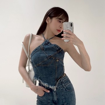 【Aa.chic熱賣商品】時髦牛仔領巾式繞脖背心(兩色).女裝/背心/牛仔/繞脖/領巾/實拍【C220062】