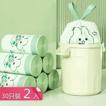 【荷生活】卡通印花免撕手提式垃圾袋 加大加厚強韌耐拉伸抽繩束口垃圾袋-30只裝2入組