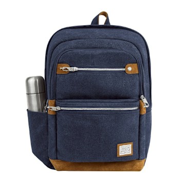 《TRAVELON》Heritage帆布四層防盜後背包-藍-- 雙肩包 學生包 旅行包 防割防搶