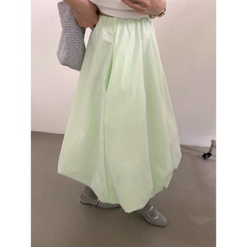 自制薄荷曼波綠半身裙子女小個子絕美蓬蓬裙牛油果綠中長花苞裙女