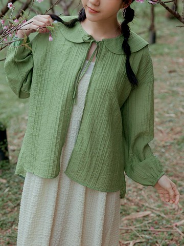 透肌水手翻領綁帶罩衫上衣