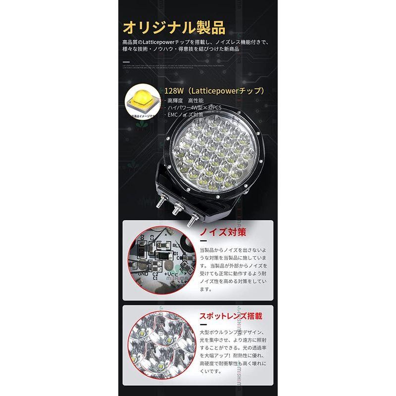 作業灯 led 12v 集光 狭角 スポット 前照灯 丸型 128w クリア保護