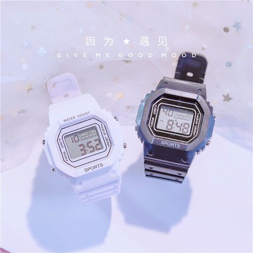 獨角獸手表女學生ins風情侶款一對小方表韓版簡約顯白防水電子表