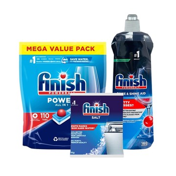 FINISH 強效洗碗錠110顆+光潔劑800ml+軟化鹽1kg