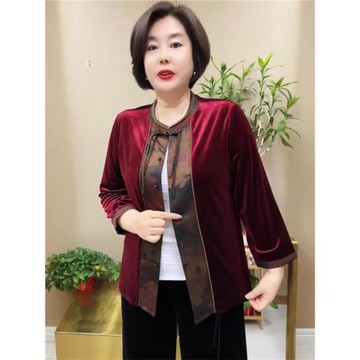 秋季新款國風新中式真絲絨上衣中老年媽媽裝氣質減齡洋氣開衫外套