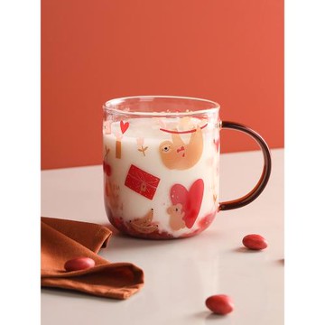 藍蓮花家居杯子女夏高顏值可愛大容量防燙創意家用玻璃杯把手ins