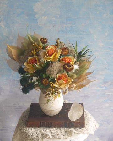 大鵬展翅.森林黃綠色系索拉花.乾燥花.手工花器.生日.開幕最佳首.