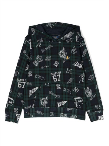 Ralph Lauren Kids - graphic-print long-sleeve hoodie - kids - Cotton/Cotton/Polyester - 3T - Blue