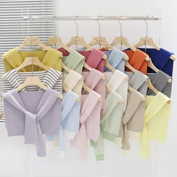 T恤條紋外搭護頸襯衣夏季女坎肩