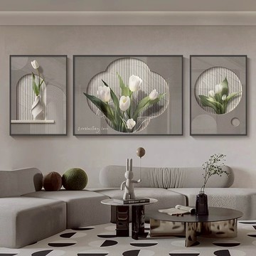 【臺灣公司 可打統編】免運 掛畫 裝飾畫 現代簡約客廳沙發客廳墻裝飾畫北歐綠植花卉掛畫高檔高奢感三聯畫 可開發票 全館五折 工廠現貨直銷 新品特價 z10076