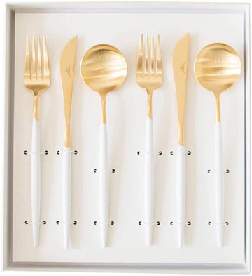 Cutipol【日本代購】葡萄牙 GOA系列餐具 白/金晚餐6件套
