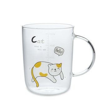 Caldo 來抓我喵耐熱透明馬克杯500ML-橘白貓
