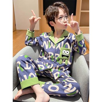 兒童睡衣男童春秋長袖薄款純棉卡通中大童小男孩家居服青少年套裝