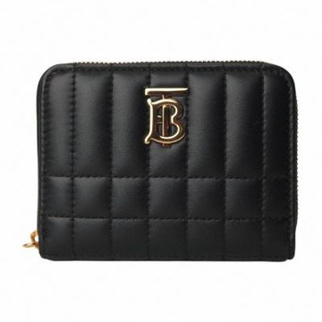 BURBERRY Lola TB logo 縫衍紋小羊皮拉鍊零錢包(黑)