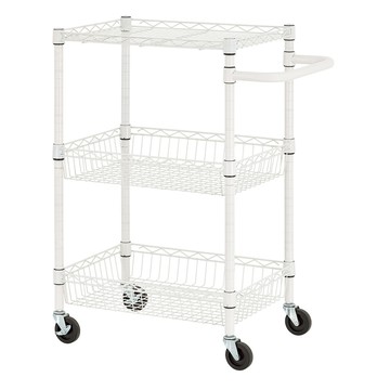 【H&R安室家】鐵力士三層網籃收納手推車 LC17B白色