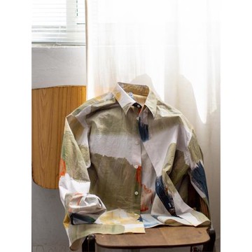 幾立滿印純棉長袖襯衫