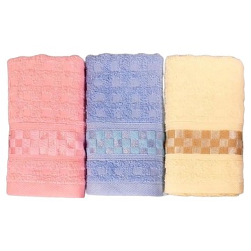 LIFE 來福牌 慶中元嘉頓格紋緞條毛巾3件組 精梳棉  顏色隨機  1組