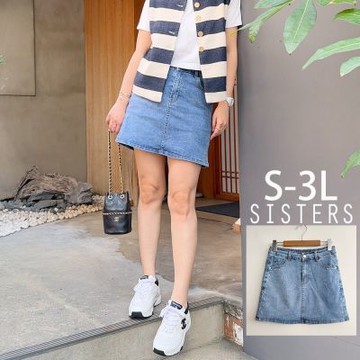 SISTERS好穿的顯瘦愛心滾邊牛仔短裙/S-3L(女下著/短裙/顯瘦/裙子/加大/丹寧/牛仔裙)