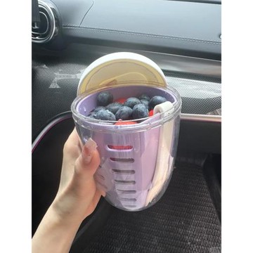 【小紅書同款】水果杯帶叉子出門便攜沙拉杯塑料杯密封防漏瀝水籃