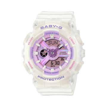 【CASIO 卡西歐】BABY-G 柔和粉調 偏光塗層 透紫 雙顯系列 BA-110PS-7A_43.4mm