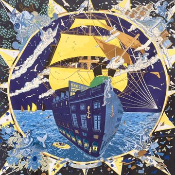 HERMES 愛馬仕搶購款招財大方絲巾-福寶郵輪(90*90)(兩色任選均一價)