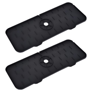 KM生活 廚房衛浴水龍頭防濺矽膠瀝水墊/水槽墊/清潔墊  36.5 x 13 x 0.5cm  啞光黑  2個