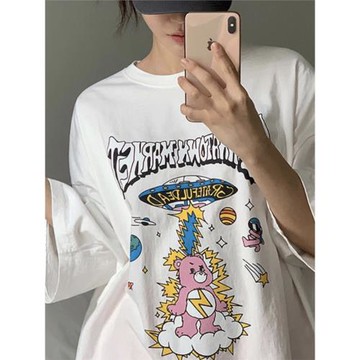 凡他姨【小熊白日夢】原創可愛直噴印花T恤情侶裝寬松圓領短袖夏