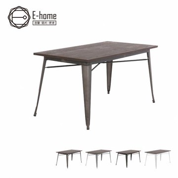 【E-home】Jed傑德金屬木面工業風桌-140x80cm-四色可選