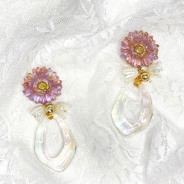 天使之花 耳環 耳釘 花朵 歐若拉 紫色 誇張設計 珍珠