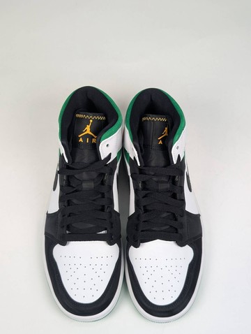 微瑕疵-左右腳內外側中底發黃 852542-101/7.5 Nike Air Jordan 1 Mid SE "Oakland" 白綠橙 男鞋