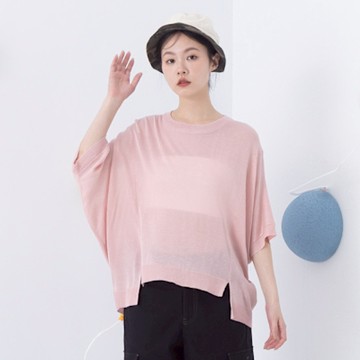 【MOSS CLUB】寬版蝙蝠袖短袖針織上衣 粉 綠 杏 (魅力商品)