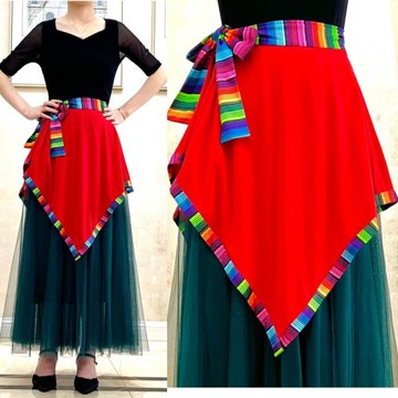 （四季可用）藏族舞廣場舞小圍裙民族舞裙子百搭演出跳舞表演裙子