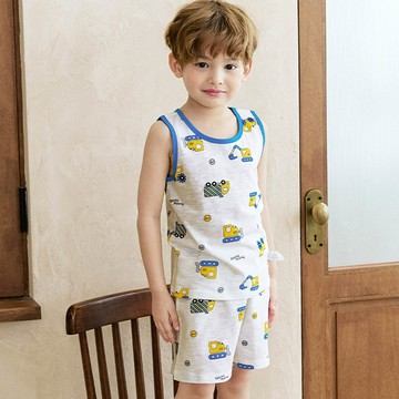 韓國 Maykids - 輕薄細柔棉無袖家居服-工程車叭叭