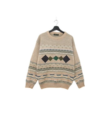 Back to Green-復古毛衣 卡其 菱形層次 ws-30 vintage sweater