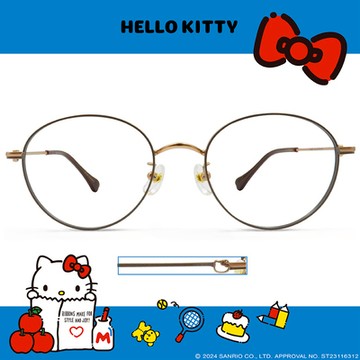 HELLO KITTY▪︎經典｜簍空HELLO KITTY頭氣質款 梨圓框眼鏡｜香檳咖