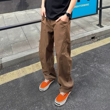 伐木速幹彎刀褲男款夏季薄款斜切傘兵工裝褲復古直筒闊腿褲男女日系復古 刷舊 工裝 長褲 工作寬褲 寬版 寬褲 鬆緊 雙立體