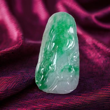 飄綠花翡翠巧雕一鹿有您項鍊 | 天然緬甸玉A貨翡翠 | 送禮