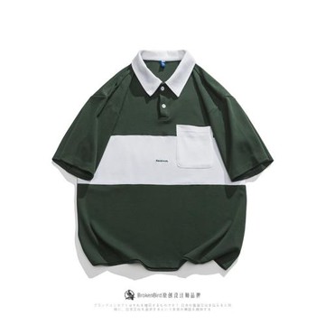 日系復古口袋撞色拼接翻領POLO衫男夏季寬松學院美式短袖T恤男女